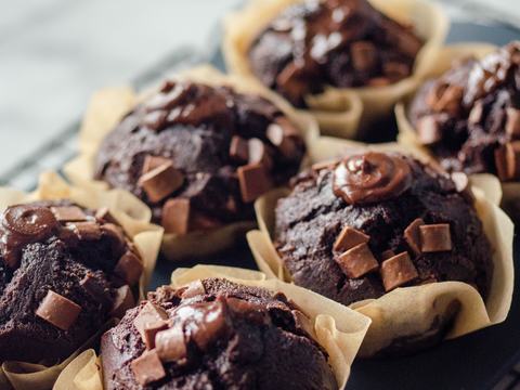 Dark Chocolate Muffins with Silky Ganache