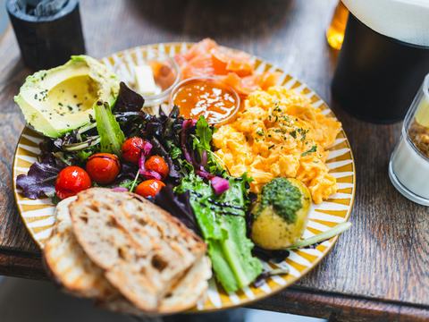 Fluffy Scrambled Eggs on a Breakfast Platter